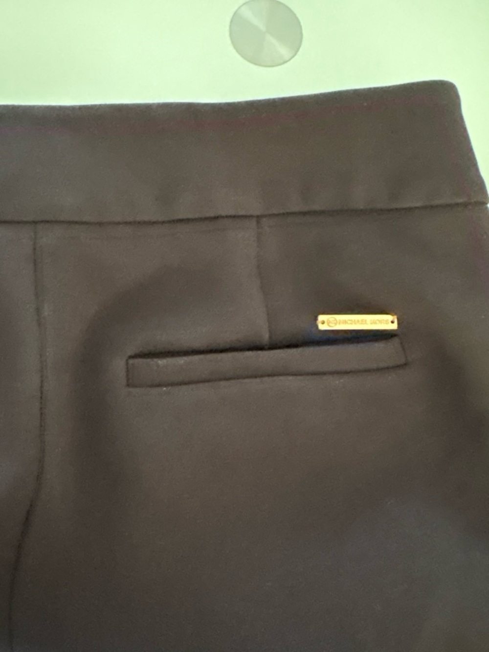 Michael Kors Men's Dark Brown Flat Front Dress Shorts with Gold Plaque